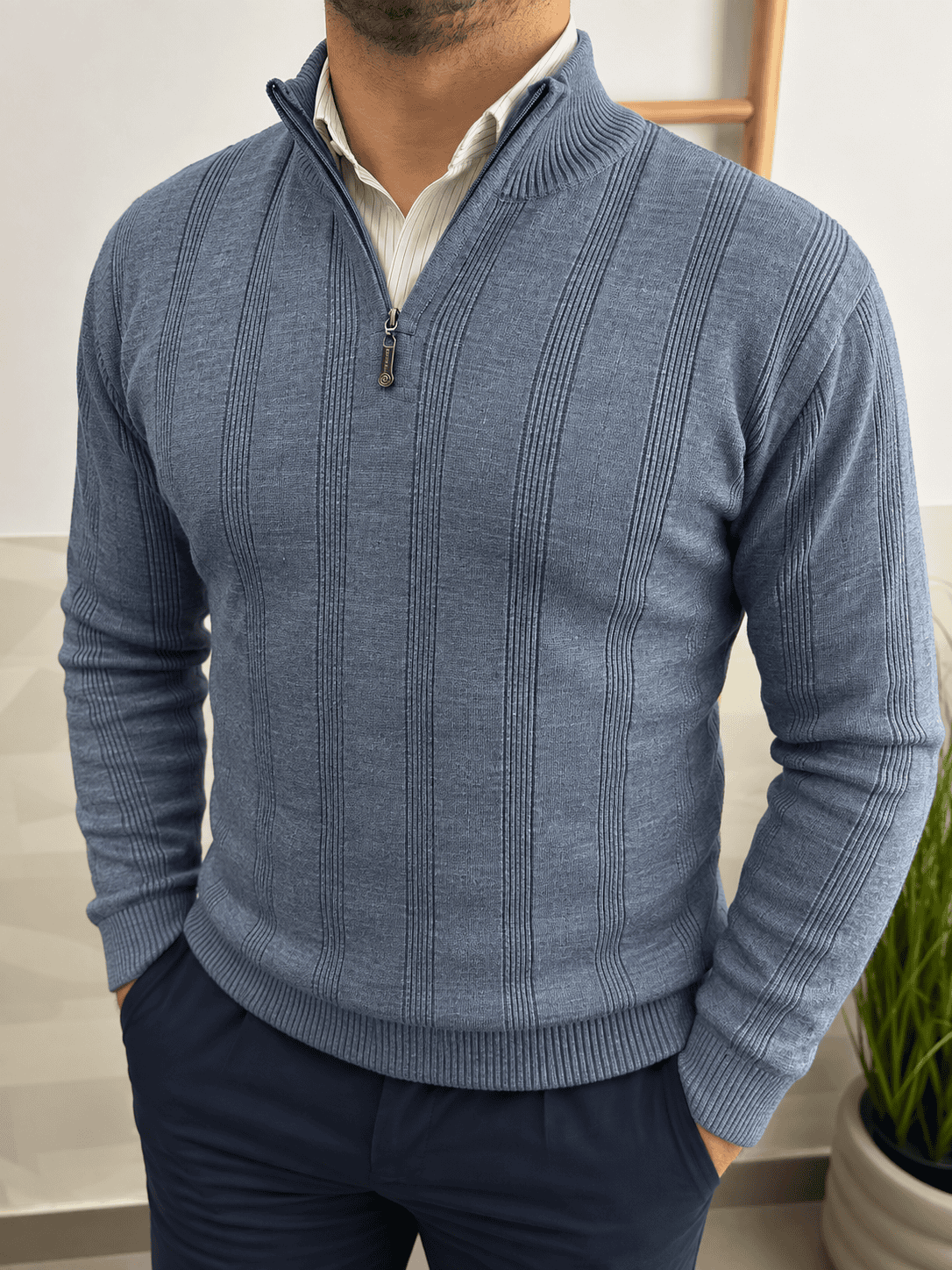 Džemper poluzip ( kobalt)